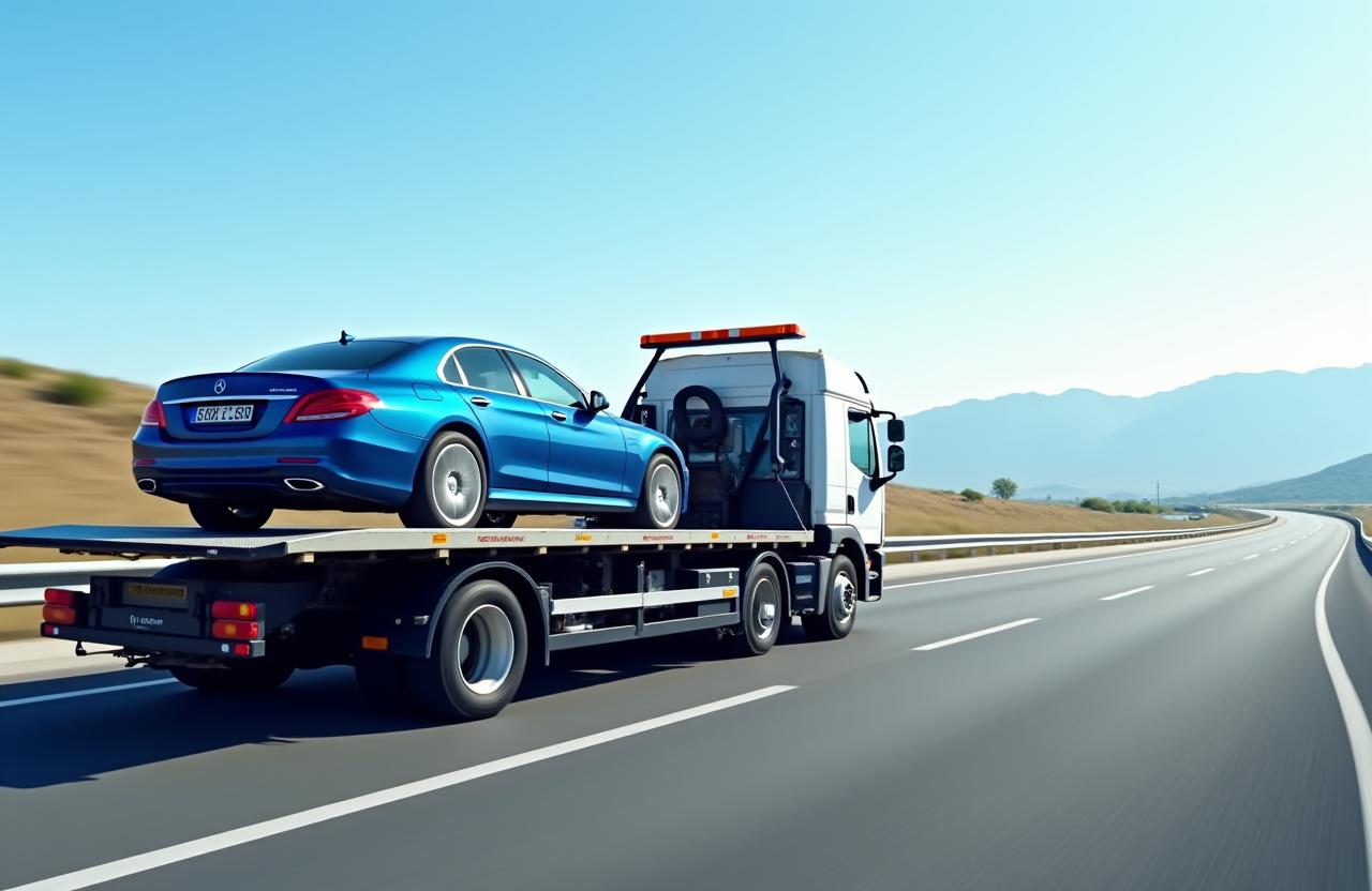 Carroattrezzi IronVela in autostrada per un trasporto a lungo raggio.